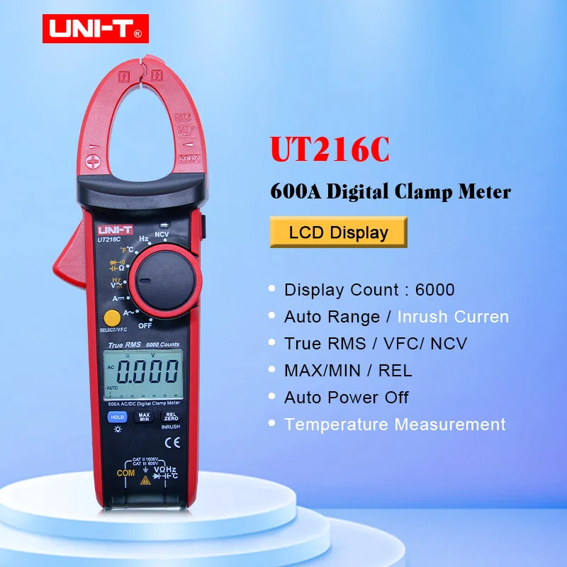 UNI-T цифровой клещи ac dc мультиметр UT216 серии 600A ture rms Авто Диапазон щипцы-тестеры с удержанием данных подсветка