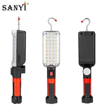 Lampe de poche Portable à 34 led, fonctionnement magnétique, Rechargeable par USB, torche suspendue avec crochet, lanterne pour tente, réparation automobile, 18650