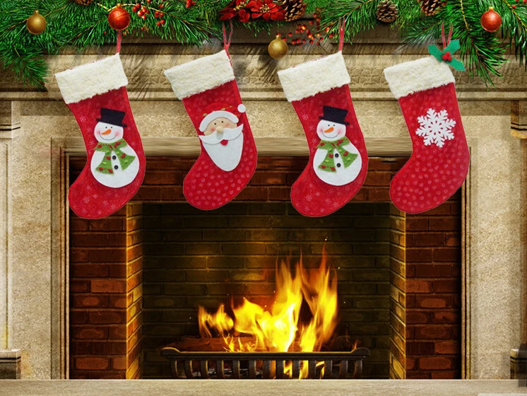 3pcs Christmas socks Christmas present stocking fireplace decorations