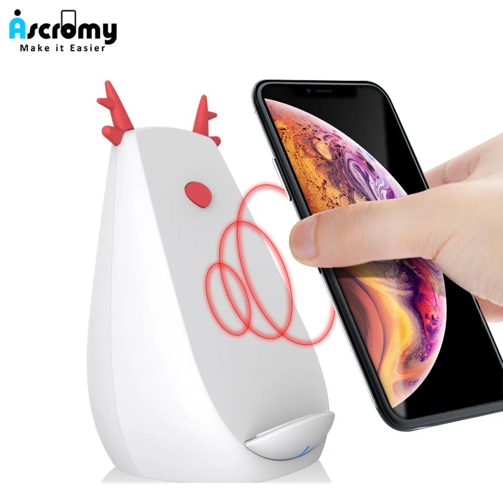 Ascromy 7.5W Fast Wireless Charger Stand For iPhone XS Max XR x 8 Plus Cute Christmas Elk Deer Design qi Charging Holder Mount | Мобильные