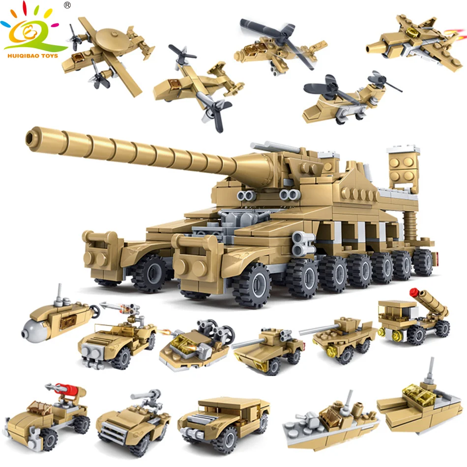 HUIQIBAO игрушки 544 шт 16в1 Военный танк строительные блоки для детей армейский