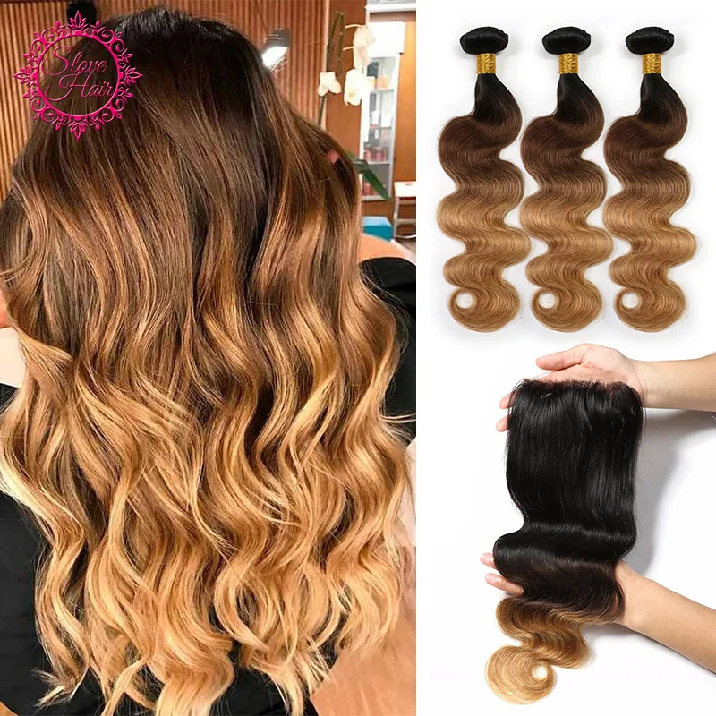 Ombre Hair Bundles Blonde 1b 4 27 Remy Brazilian Human Hair Weave