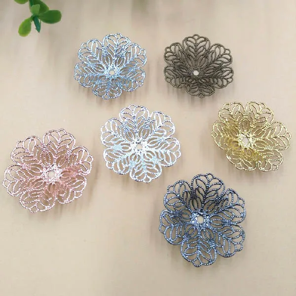 

26mm Vintage 3D Filigree Flower Charms Connectors Links Bu Yao Hair Sticks Hair Clip Settings DIY Findings Multi-color Plated