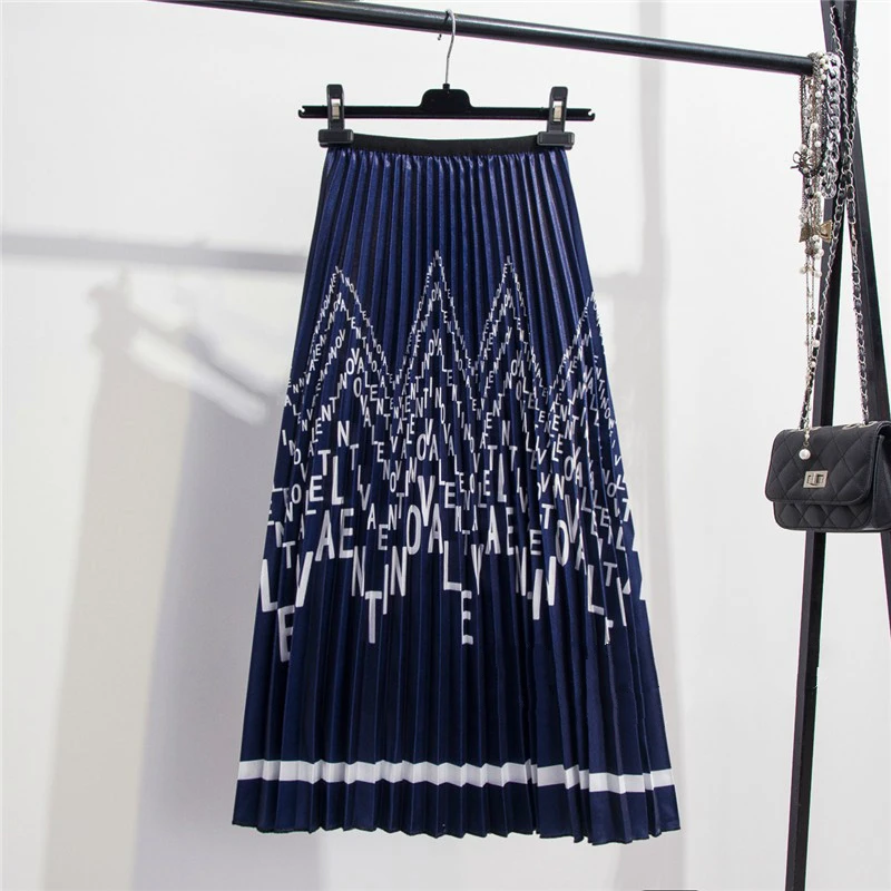 Мода 2019 Весна новое поступление европен мультфильм буквы шаблон высокая эластичность плиссированная юбка высокий уличный стиль
