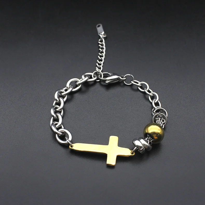 Stainless Steel Bracelet Cross men's bracelet Gold Color Beads Bracelet for Women couple bracelets Fashion Jewelry Drop Shipping