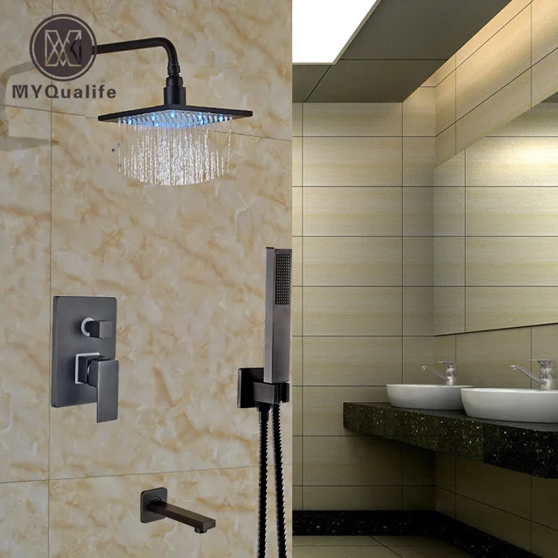 Luxury Oil Rubbed Bronze LED Light Shower Faucet Set Surface Mount