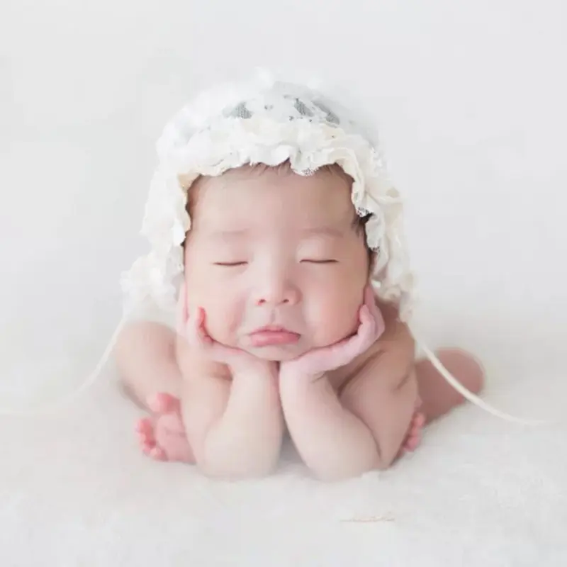 Newborn Photography Props Baby Girl Lace Princess Hats Handmade Flower Infant Caps