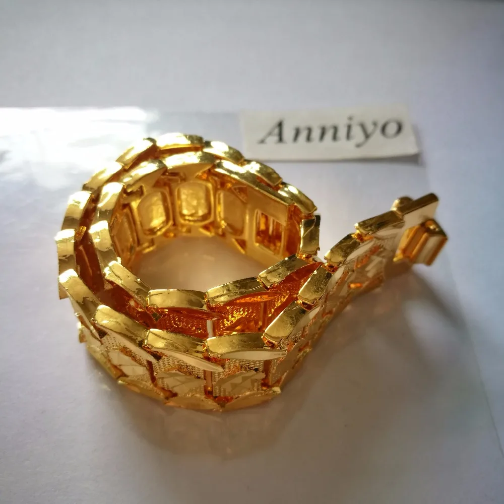 Anniyo 20.5CM Gold Bracelet for Women and Men, Brass Dubai Bangles, Ethiopian African Arab Hand Chain Jewelry image 5