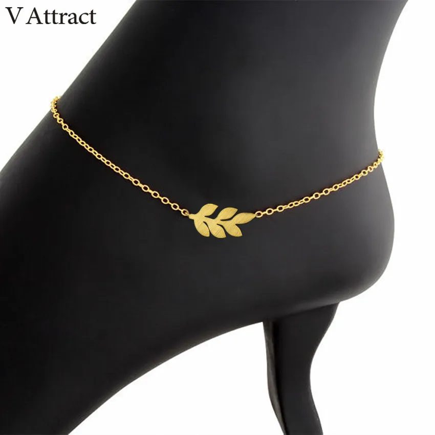 

V Attract Delicate Gold Chain Silver Leaf Anklets 2018 Minimal Foot Jewelry Stainless Steel Bijoux Femme Ankle Bracelet Femme