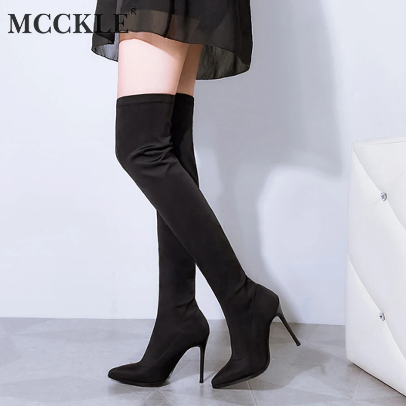 

MCCKLE Autumn Women Over The Knee Boots Female High Heels Casual Footwear Ladies Thin Heel Party Wedding Shoes Thigh High Boot