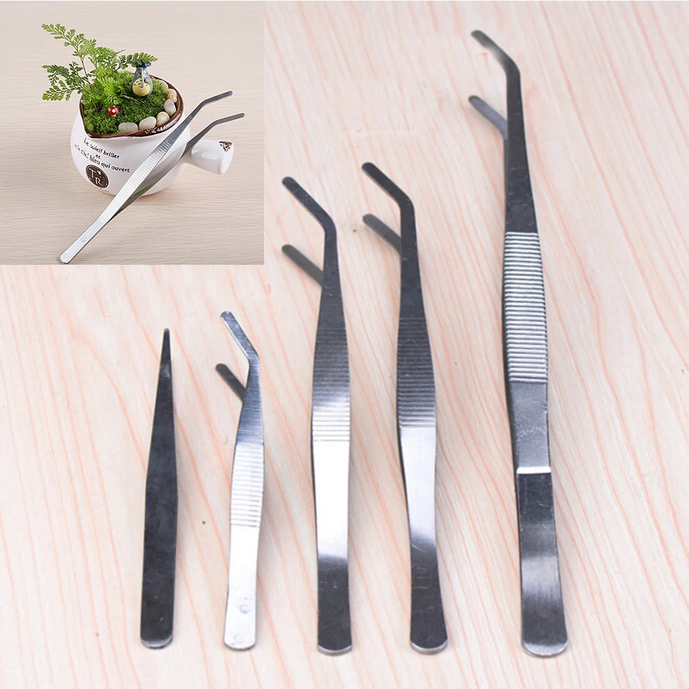 

1Pcs Useful Stainless Steel Tweezer DIY Fairy Garden Craft Decoration Miniature Micro Gnome Terrarium Gift 5 Sizes