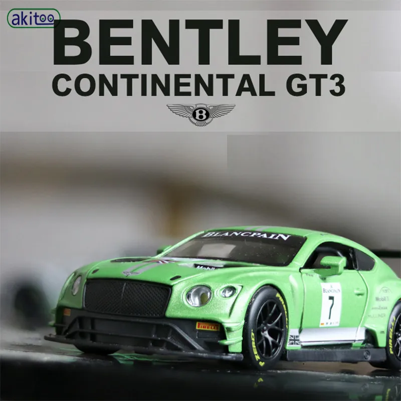 Akitoo Bentley GT3 модель автомобиля гоночные гонки по форме спортивного автомобиля Модель машины 1: 32 звук и свет оттяните назад#2408