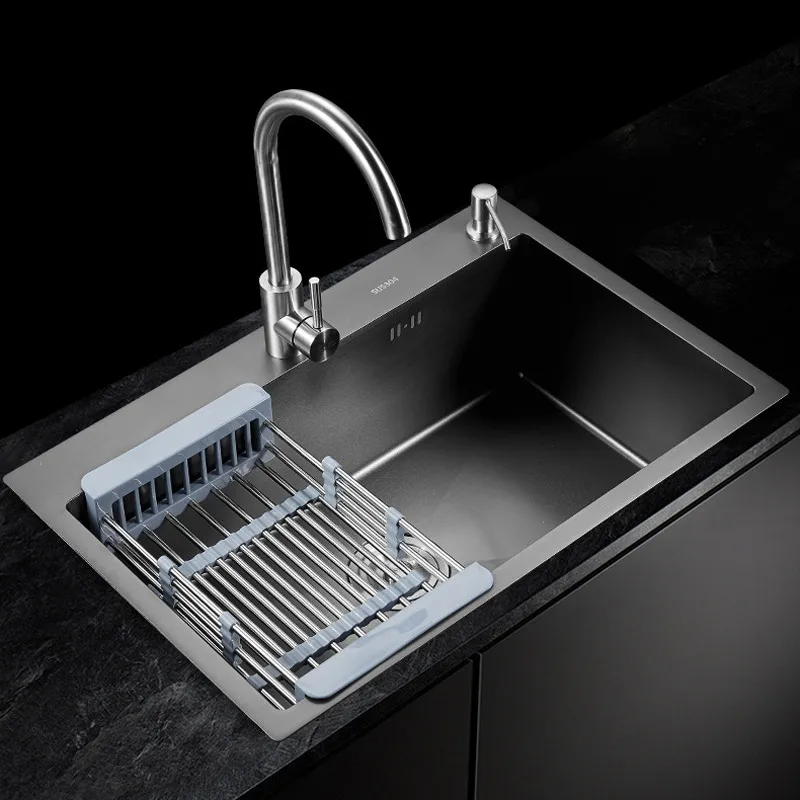 

tank black hand big single bowl slot 304 stainless steel basin thickening the stage the audience kitchen sink with faucet