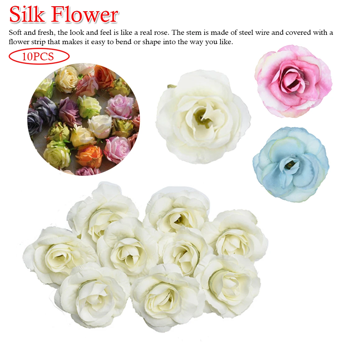 

Silk Fake Flower Roses Head 10pcs Artificial Flowers Cheap Wedding Decoration for Scrap booking Gift Box DIY Wreath