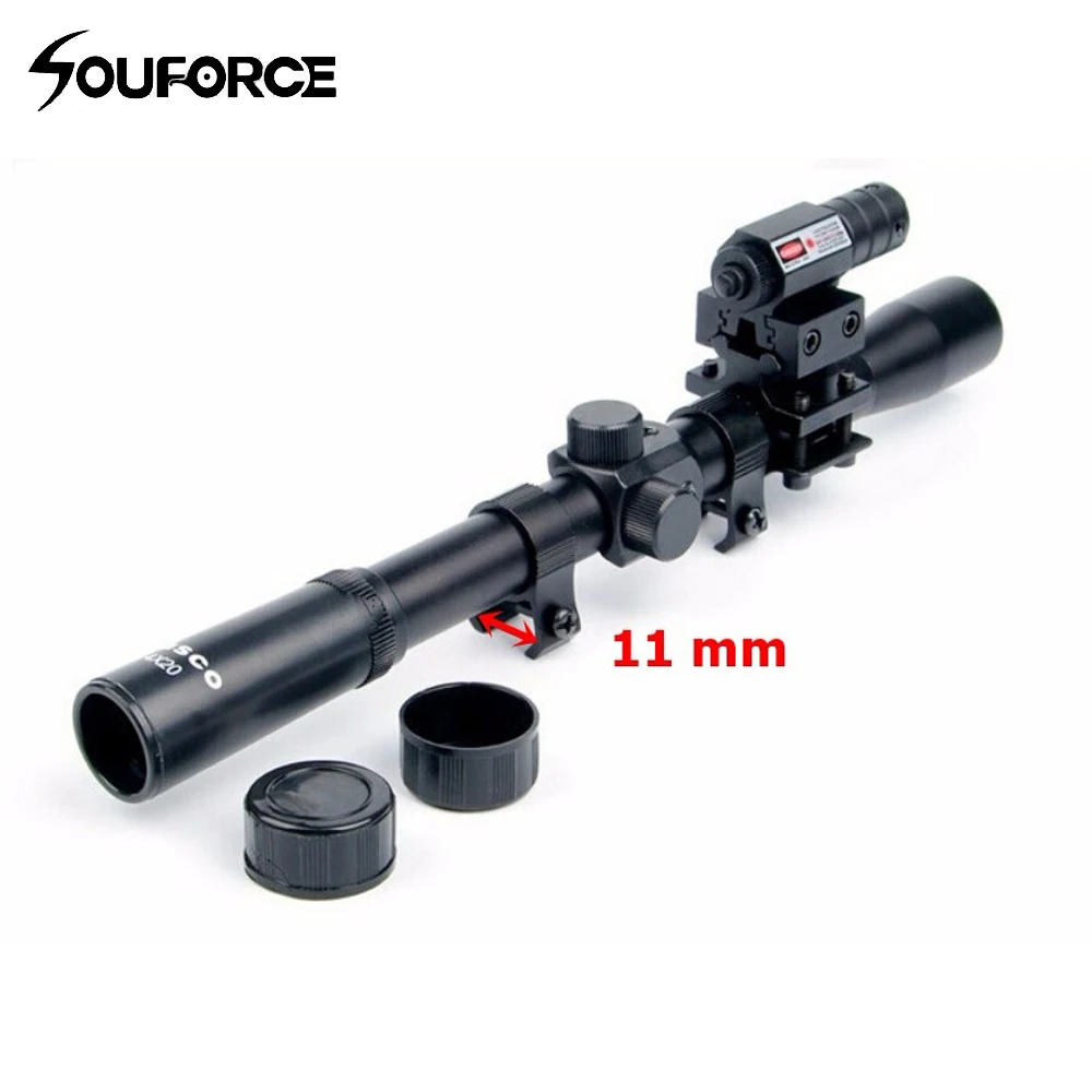 

4x20 Optics Scope Crossbow Riflescope with Red Dot Laser Sight 11mm Rail Mounts for 22 Caliber Rifles Airsoft Guns Hunting