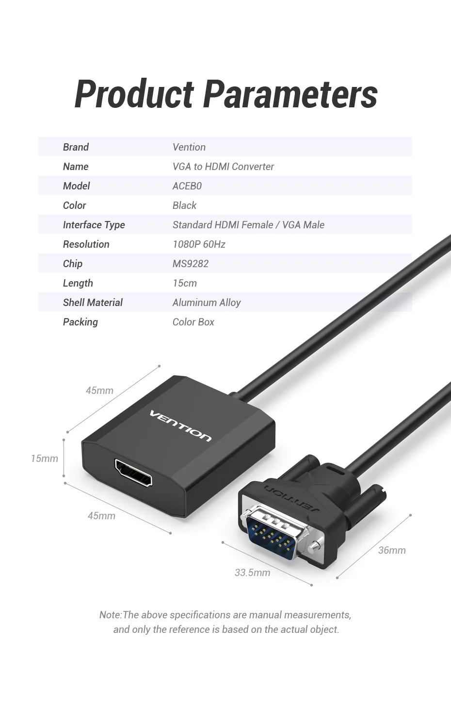 Vention преобразователь из VGA в HDMI VGA HDMI Кабель-адаптер VGA в HDMI аудио разъем 1080P для ПК ноутбук к HDTV проектор