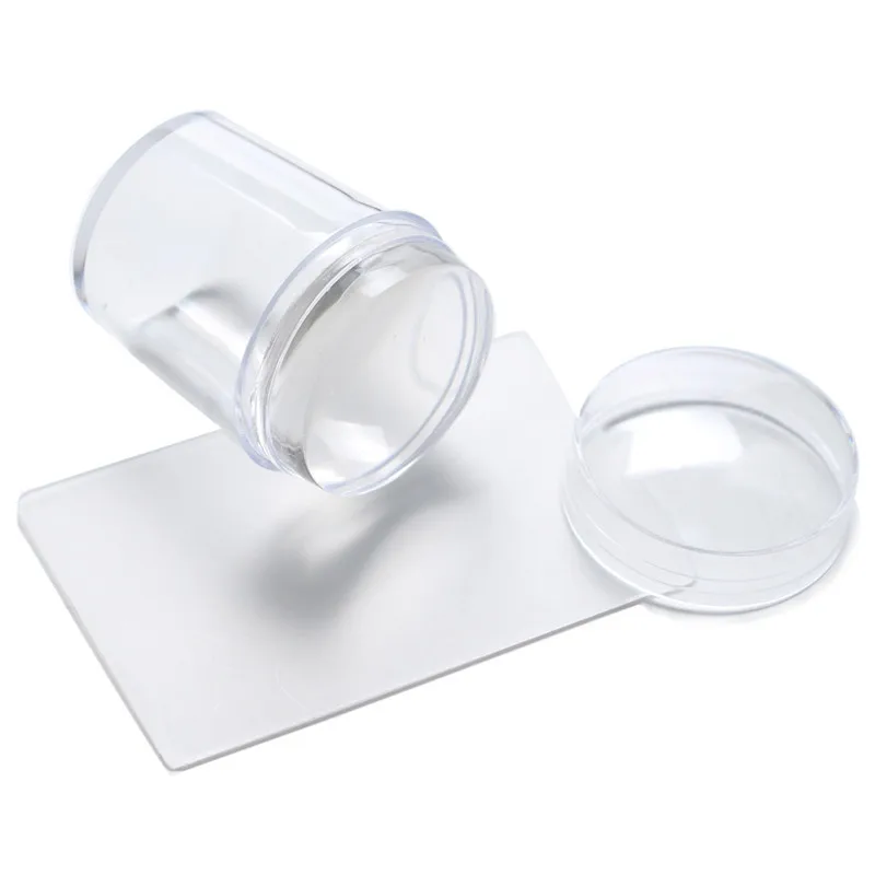 

New High Quality Pure Clear Jelly Silicone Nail Art Stamper Scraper with Cap Transparent 4cm Nail Stamp Stamping Tools DIY