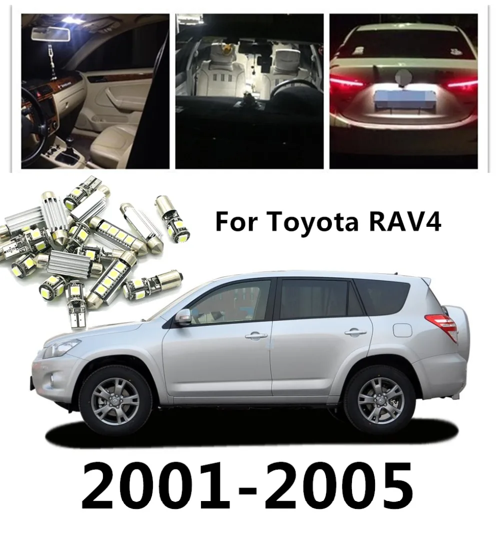 

360Lahl 7pcs White Car LED Light Bulbs Interior Package Kit For TOYOTA RAV 2001-2005 Dome Lights Trunk LICENSE PLATE light Map