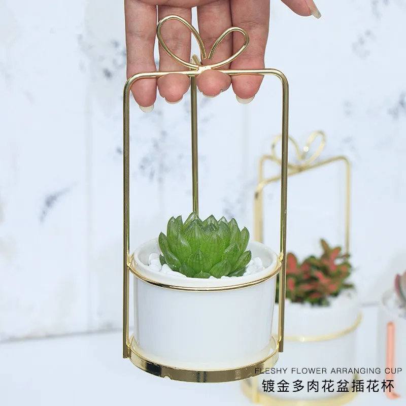 Gold/Rose Gold Iron Floral Decoration Holder for Green Plant Ceramic Flower Pot - Succulent Plant Pot Stand image 5