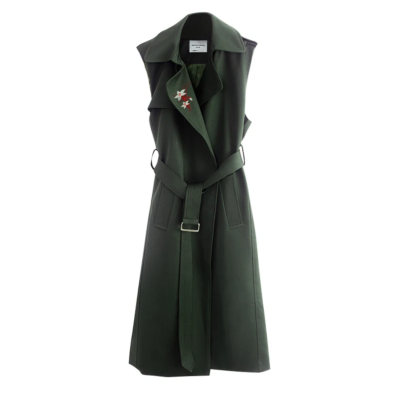 Army Green Sleeveless Waistcoat Medium Long Women New Collection Belt Spring And Autumn 2019 | Женская одежда