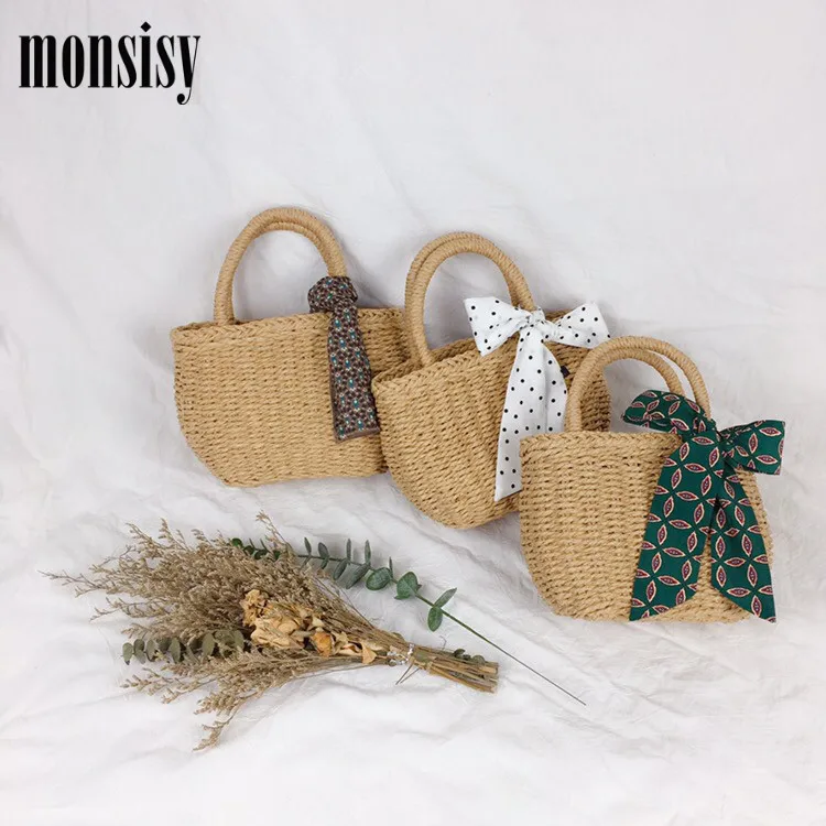 

Monsisy 2019 Women Rattan Beach Straw Bag Children's Basket Bag Summer Holiday Vacation Bohemian Handmade Bag Girls Small Tote