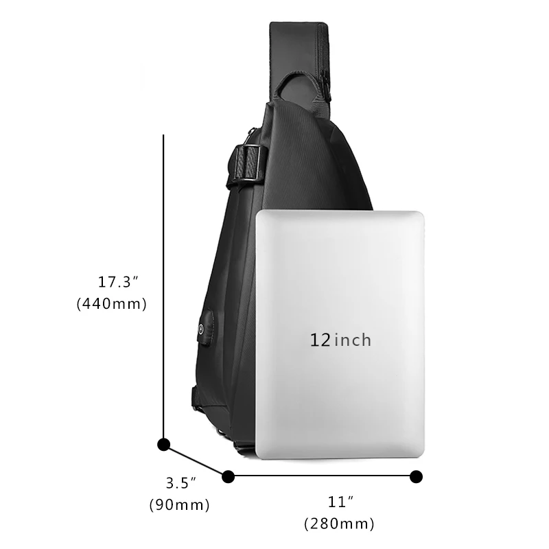 EURCOOL bolso de pecho para hombre para ipad de 12 pulgadas multifunción bolsos bandolera carga USB