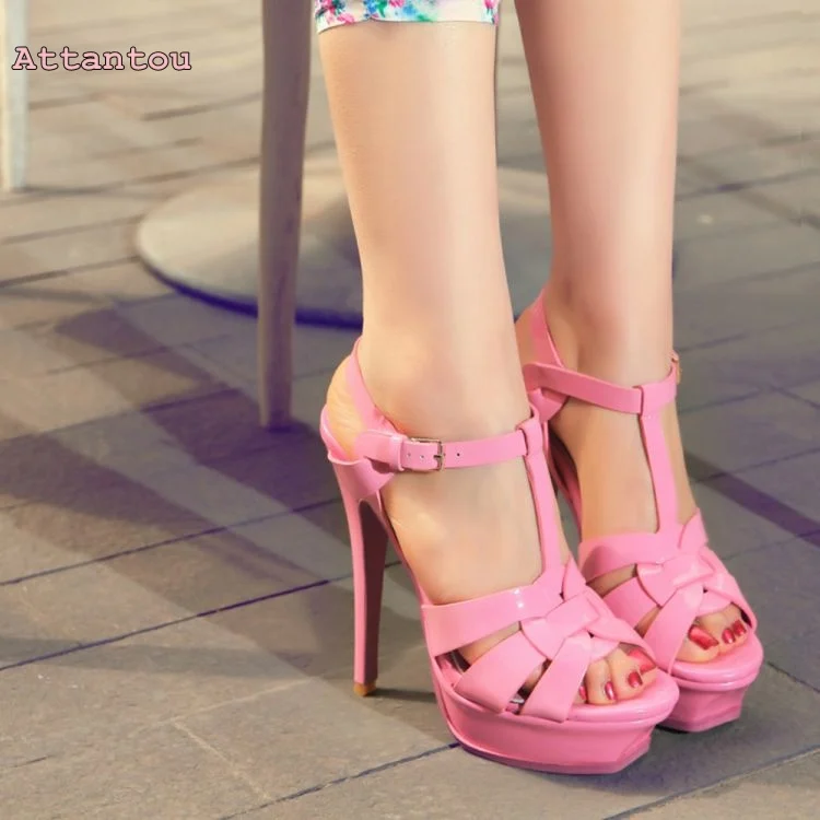 

Recommended 2017 pink glossy leather high-heeled sandals female summer thin heel women's shoes wedding shoes patent leather