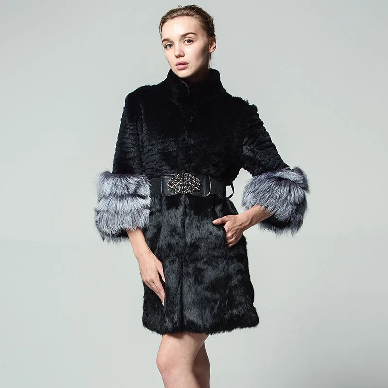 Женское зимнее пальто с ремнем и карманами размеры до 5XL|real rabbit fur coat|real rabbitreal |