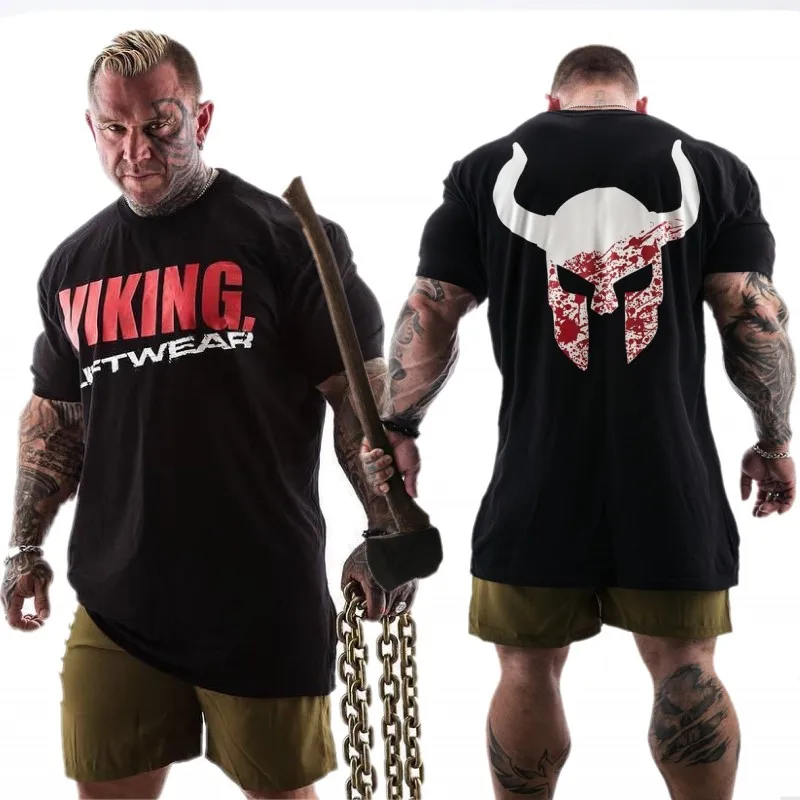 VIKING 2018 новая брендовая одежда Gyms Tight Футболка Мужская Фитнес-футболка для мужчин Gyms Футболка Мужская Фитнес летние топы