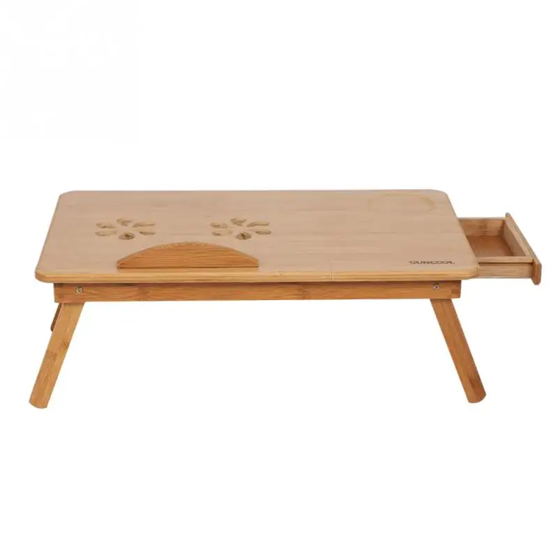 Portable Folding Lap Desk Bamboo Laptop Tray Natural Bed Table Stand w// Drawer