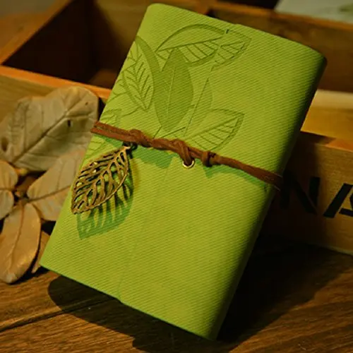 

Perfect-Vintage Design Notebook Leather Cover with Strap and Accessories Leaf White Pages Diary Notebook Note Pad Memo Agenda