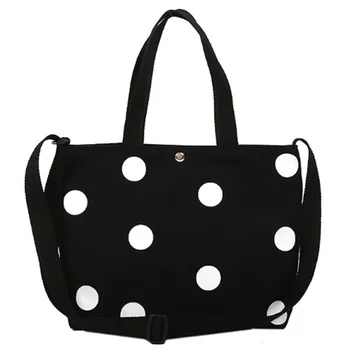 

BEAU-Fashion Retro Women'S Canvas Handbag New Women'S Casual Polka Dot Zipper Simple Shoulder Bag