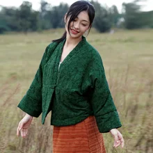 SCUWLINEN, женская теплая парка, китайский стиль, v-образный вырез, жаккард, свободный рукав "летучая мышь", толстая, с хлопковой подкладкой, зимняя куртка для женщин S696