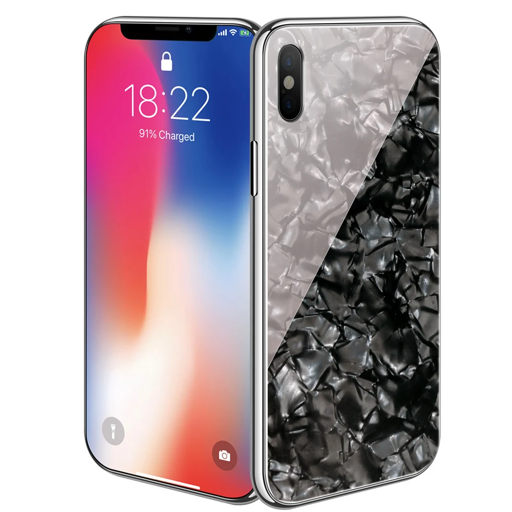 

Luxury Magnetic Flip Case for iPhone XS Max XR X 6 7 8 Plus PC Border Shell Pattern Tempered Glass Back Cover
