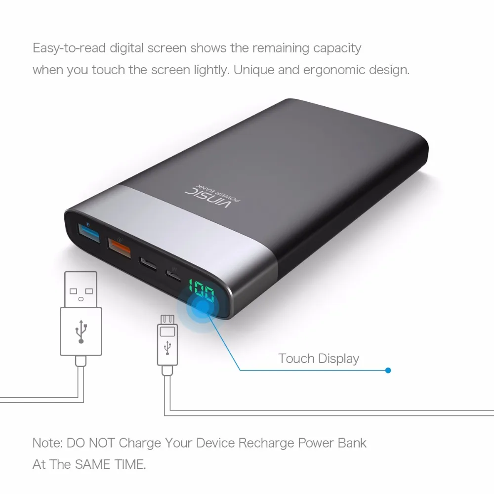 Vinsic 20000mAh Power Bank Quick Charge 3.0 Two-way Quick Charge Type-C Dual USB Battery Charger for iPhone X 8 8 Plus Xiaomi Vinsic 20000mAh Power Bank Quick Charge 3.0 Two-way Quick Charge Type-C Dual USB Battery Charger for iPhone X 8 8 Plus Xiaomi