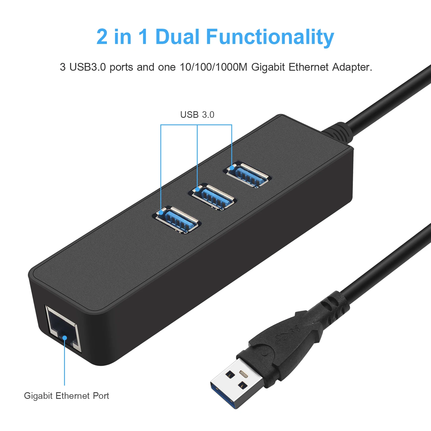 Goedkoop GOOJODOQ 3 Port USB 3.0 Hub 10 100 1000Mbps Gigabit Ethernet Adapter USB naar RJ45 Lan Netwerk card voor Windows MacOS laptop