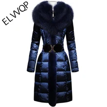Плюс размер 4XL гусиный пух пальто зимняя куртка женские пуховики большой мех енота утолщенные Длинные пуховики Верхняя одежда парка