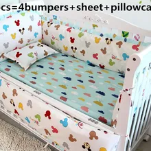 Акция! 6 шт. Cartton детская кроватка, хлопок детские постельное белье Комплекты постельных принадлежностей(бамперы+ простыни наволочка