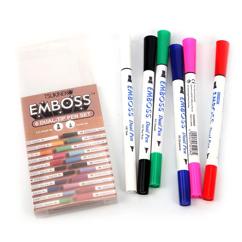 Tsukineko Emboss Dual Tip Pen Set 6 Colors Embossing Pen Japan in