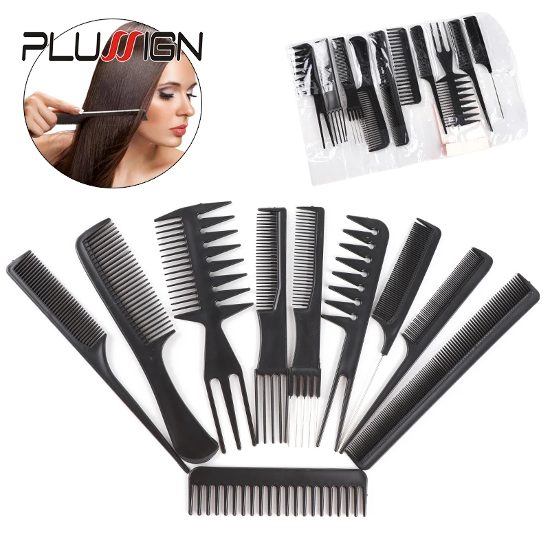 

Portable Hair Brush Plastic Hairbrushes For Hairdressers Plussign Professional Comb Set 10Pcs Hair Comb For Hair Styling
