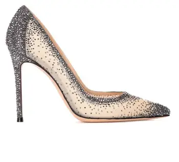 

2019 Newest Sexy Crysal Embellisehd Wedding Heels for Woman Fashion Pointed Toe Thin Heels Party Shoe Lady Stiletto Heels