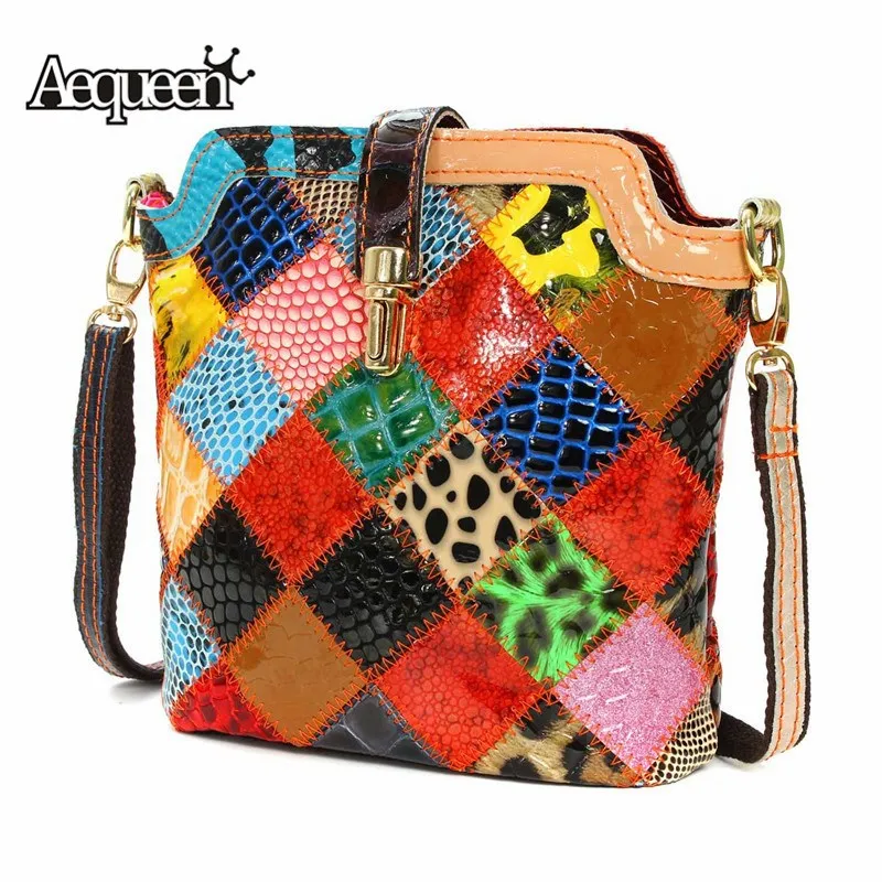 

AEQUEEN Women Crossbody Bags Sheepskin Casual Shoulder Bags Genuine Leather Patchwork Shell Bag Bolsas Feminina Random Color
