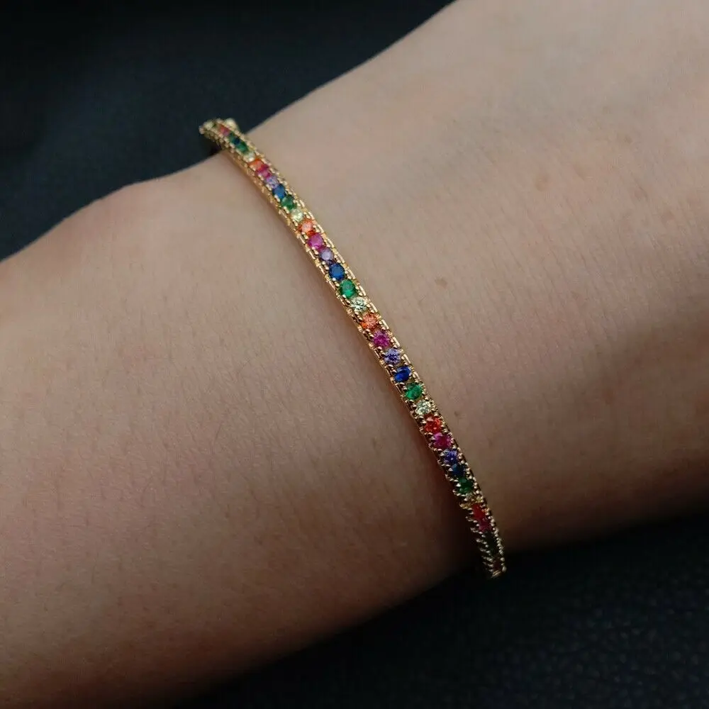

Rainbow cubic zirconia Golden color fashion women cuff bangle bracelet