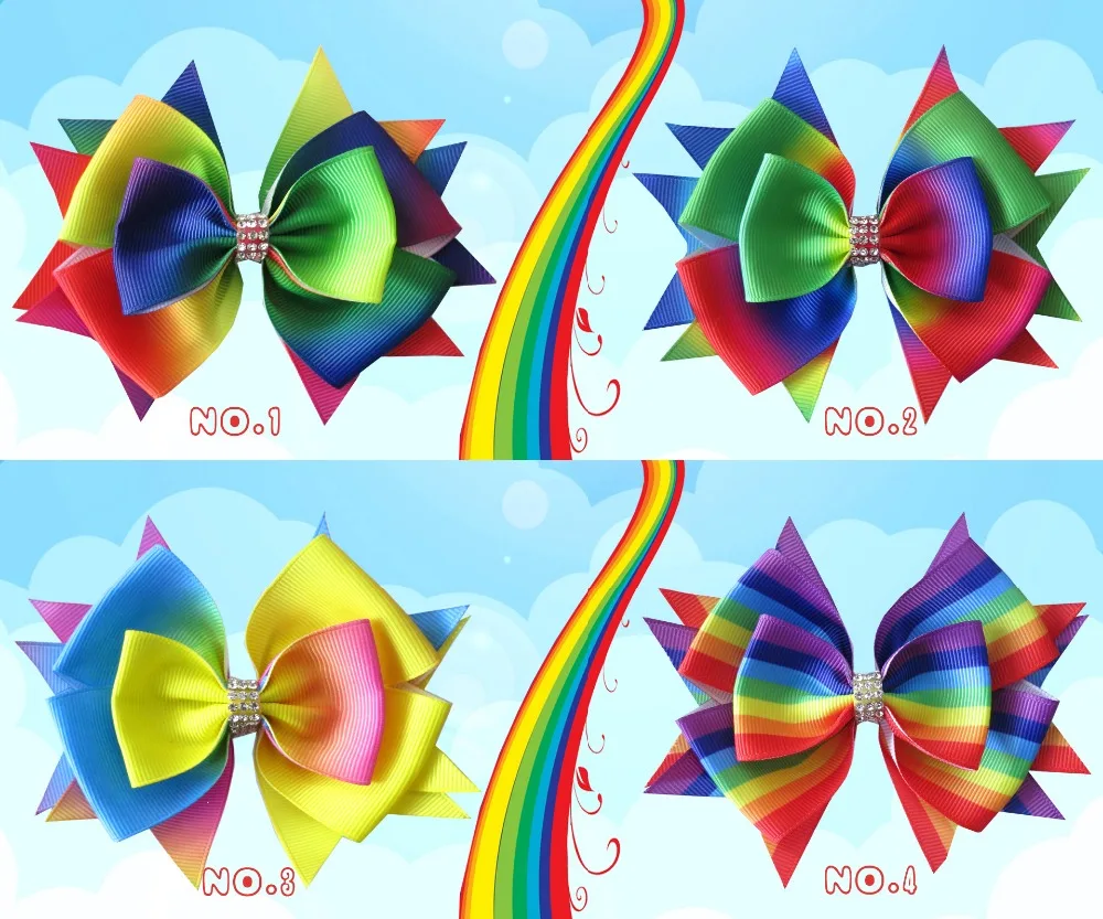 50 BLESSING Good Girl Boutique 3.5" New Rainbow Stylish Hair Bow Clip