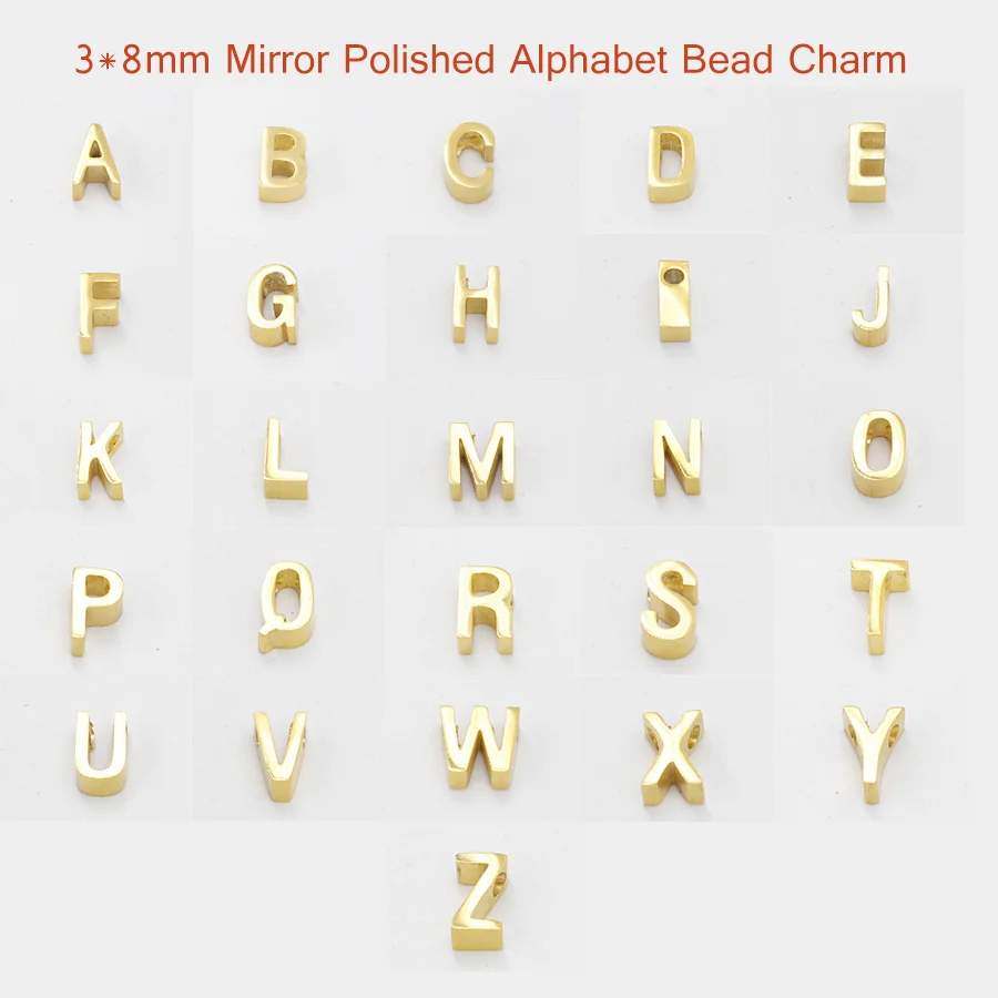 

Fnixtar 1.8mm Small Hole Bead 3*8mm Stainless Steel Mirror Polished 26 Alphabet Letters A-Z Charm Bead DIY Handmade 5piece/lot