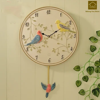 

Safe Resin Silent Birds Wall Clock Art Creative Simple Wall Watch Painting Decor Resina Classic Clocks Decorative Tools WKP072