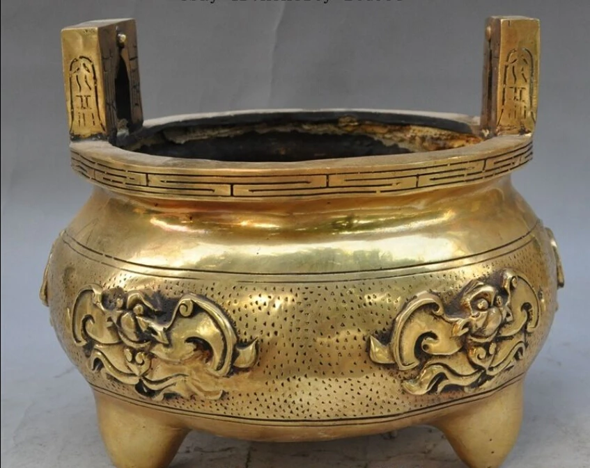 

10"china buddhism pure brass wealth bat statue Joss statue incense burner Censer