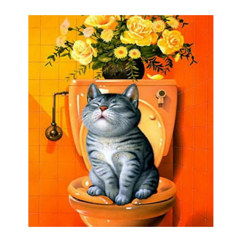 DIY Diamond Embroidery Cat Diamond Painting Cat Sitting On The Toilet Diamond Mosaic Embroidery With Home Decoration DCC