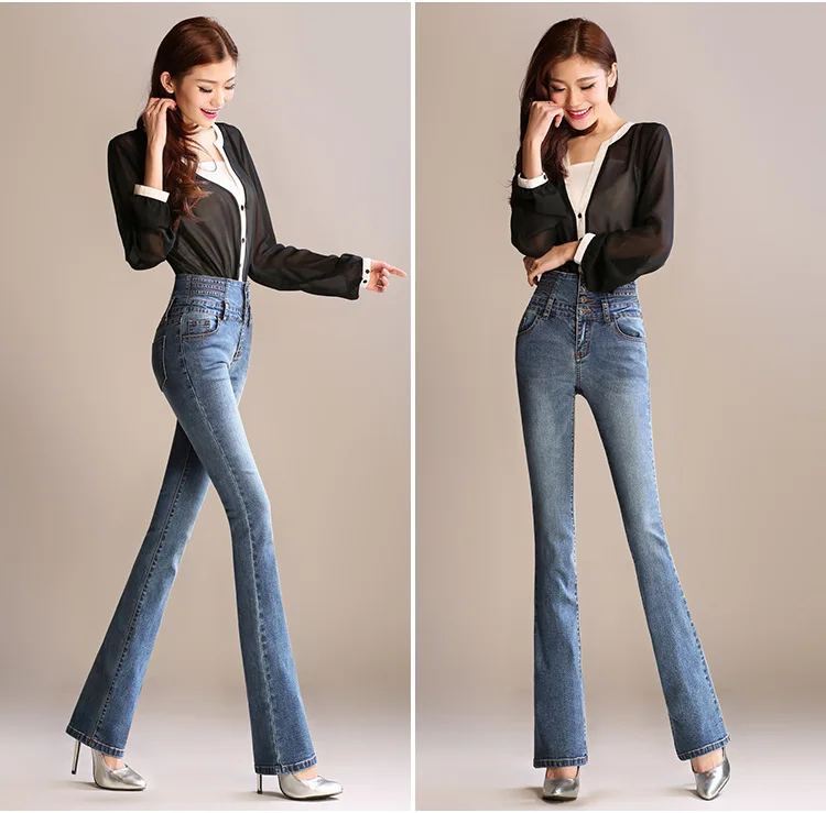 YuooMuoo дамы повседневное высокая Талия Длинные эластичные пуговицы для женщин джинсы для Skinny Fit Slim полной длины джинсовые брюки