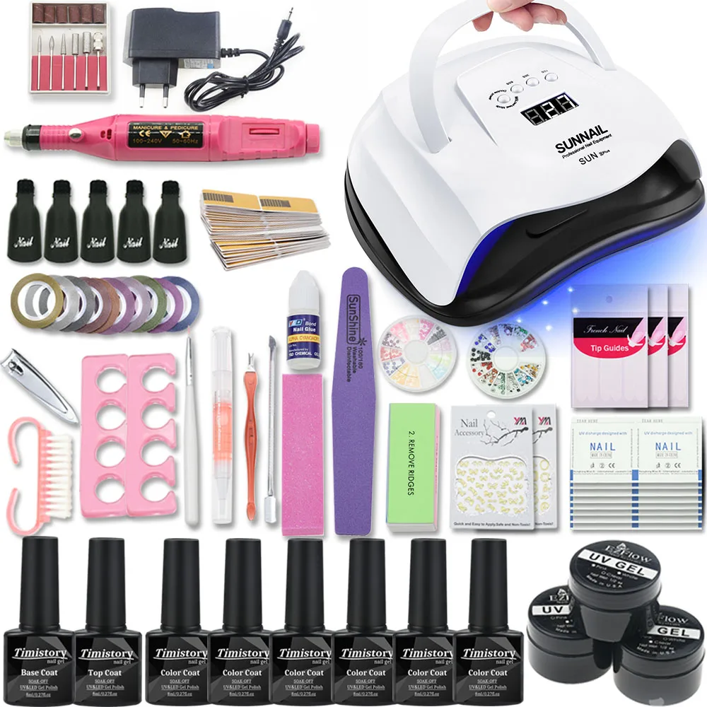 

80W UV Lamp Nail Set For Manicure Kit 6 Color Gel Varnish Set 20000RPM Nail Drill Machine Kit Nail Extension Set Nail File Tool